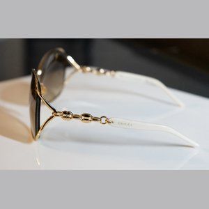 Gucci Gold and White 100% Authentic Square Frame Sunglasses Model #4250S
